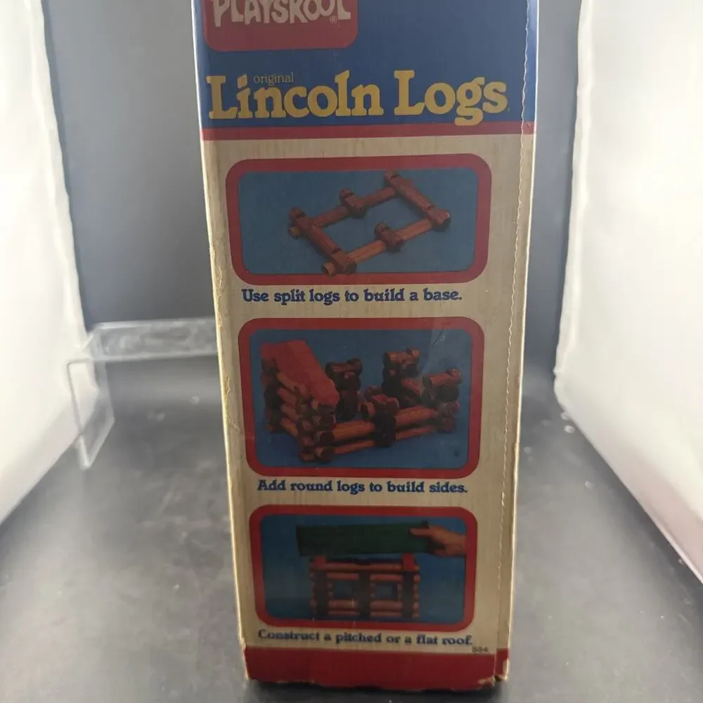 Vintage Playskool Original Lincoln Logs Wood Building Set w/ Box - 61 Pieces